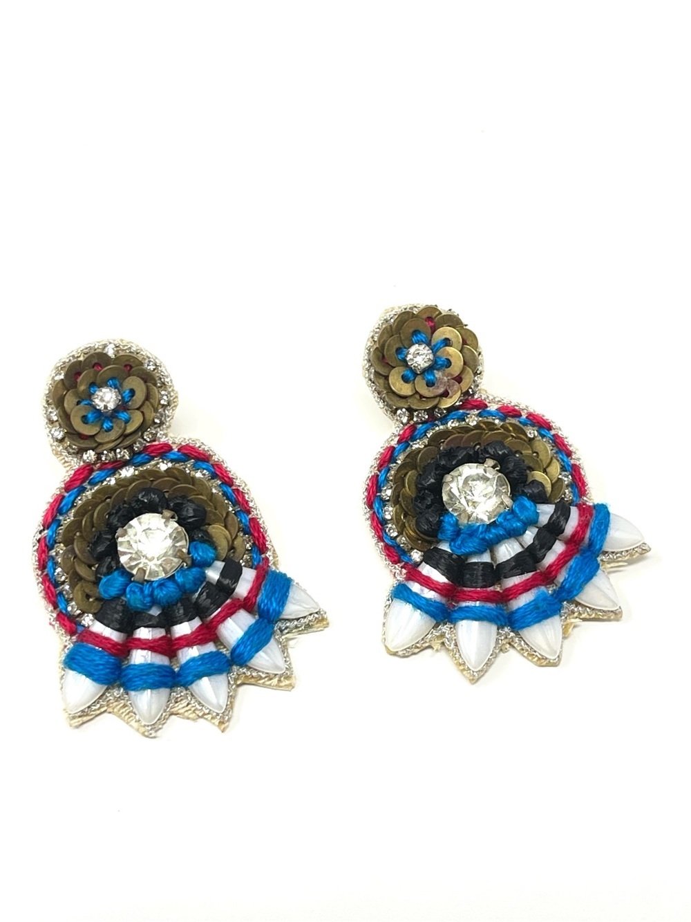 New Anthropologie Beaded Statement Earrings Red White Blue